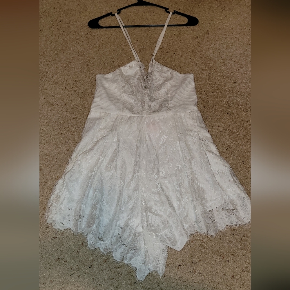 NWT SOLARIS STYLE WOMENS LARGE ROMPER WHITE SKORT SHORTS LACE